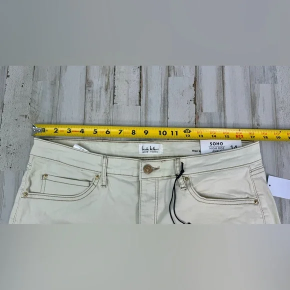 Nicole Miller New York Denim Jeans Womens 14 Cream High Rise Ankle Slim Raw Soho - Picture 6 of 11